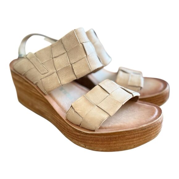 A.S. 98 Nasser Platform Wedge Sandals Sz EU40 US 9-9.5 Dust Beige Woven Leather - Picture 1 of 10